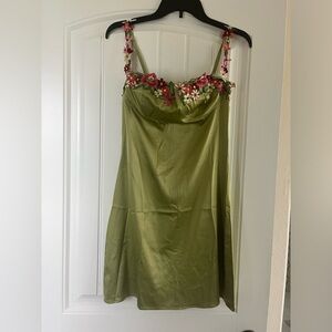 Green floral trim dress